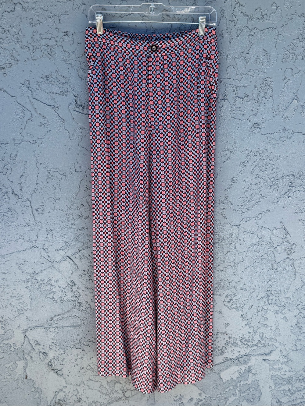 Anthropologie Maeve Retro Geometric Print Wide Leg Pants Pink Blue Brown 10